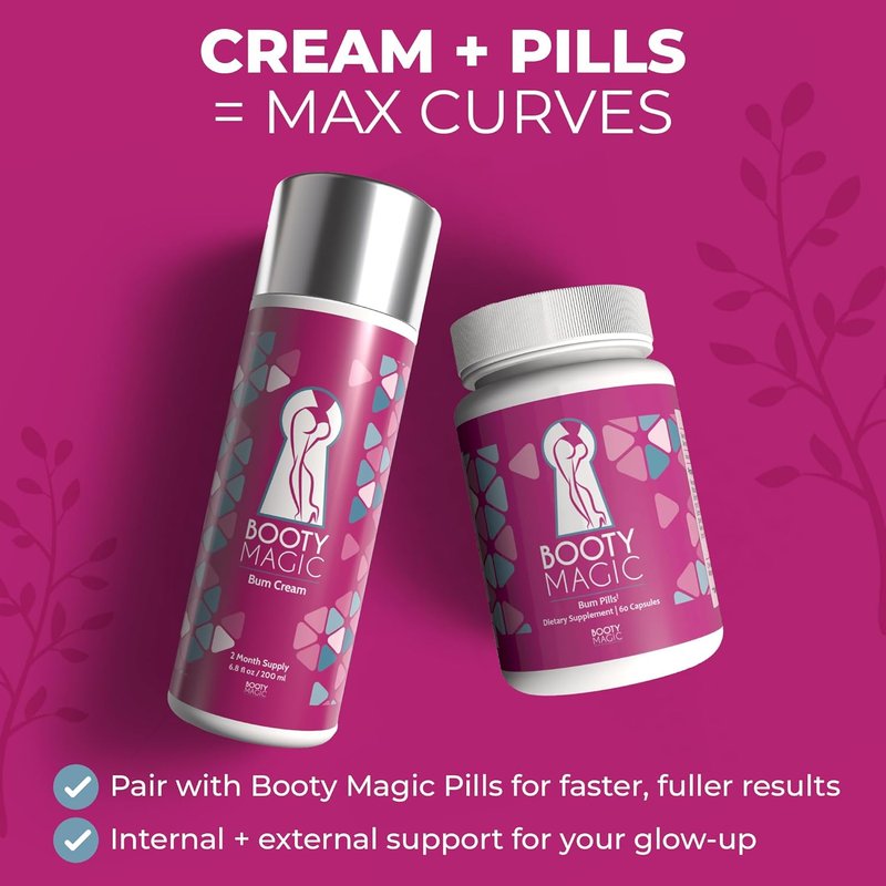 Booty Magic Butt Enhancement Cream - 6.8oz Volume Boosting Cream with Maca Root & Aloe Vera | Softens & Shapes