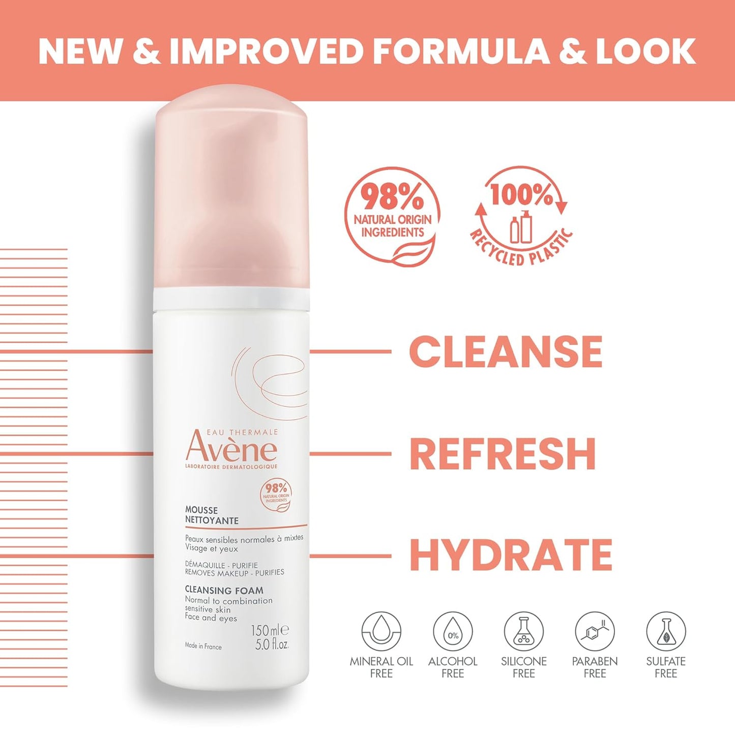 Avène Cleansing Foam Face Wash - Gentle Foaming Cleanser for All Skin Types | 5 oz