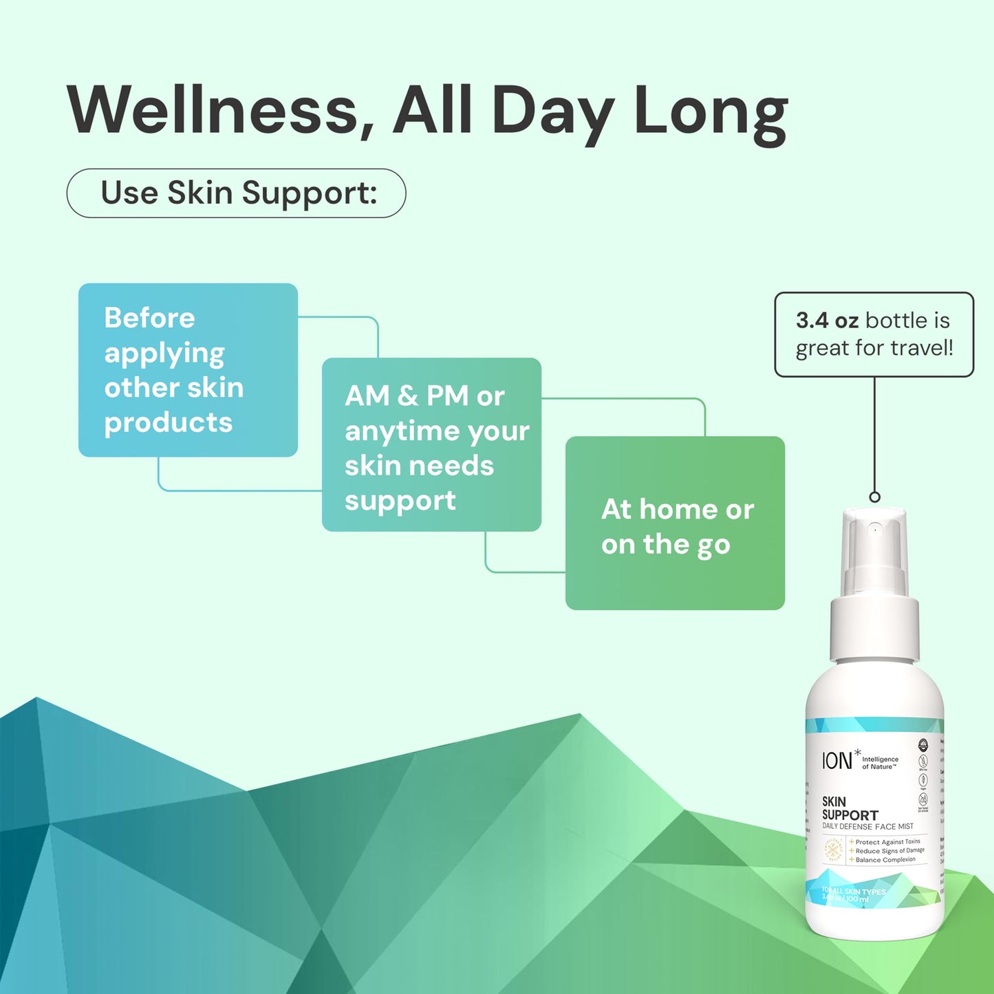 ION* Intelligence of Nature Skin Support Face Mist Hydrating Spray - Refreshing Facial Mist Spray for Daily Use, Travel Size, Vegan Friendly Formula for Women & Men - 3.4 fl oz (Pack of 1)
