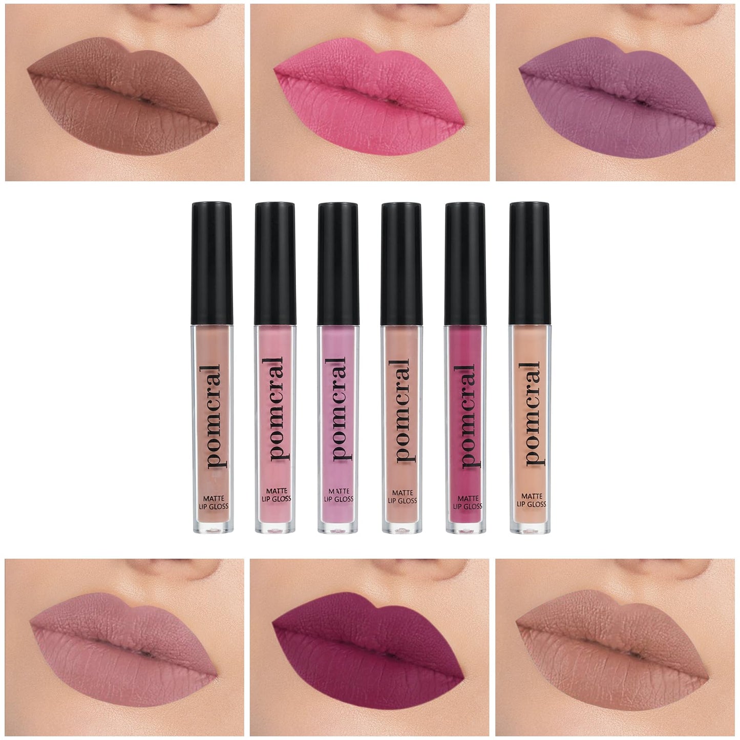pomcral 6 Color Matte Lip gloss Sets Velvet Lip Glaze Moisturizing Waterproof Nude Lipgloss Tint Long Lasting Lipgloss Liquid Lipstick Kit