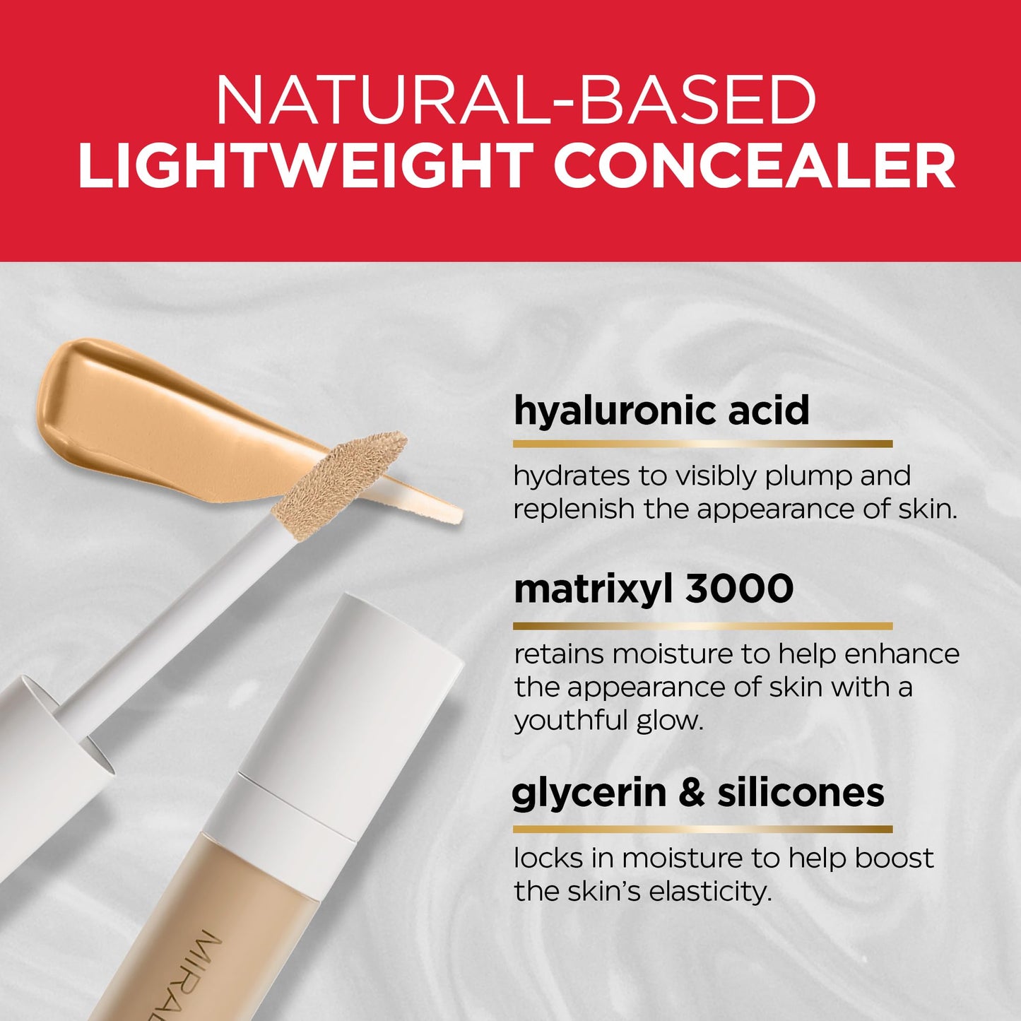Mirabella Invincible For All Perfecting Under Eye Concealer Full Coverage - Hydrating Makeup Concealer for Dark Circles, Fine Lines & Wrinkles w/Hyaluronic Acid - Ivory I30