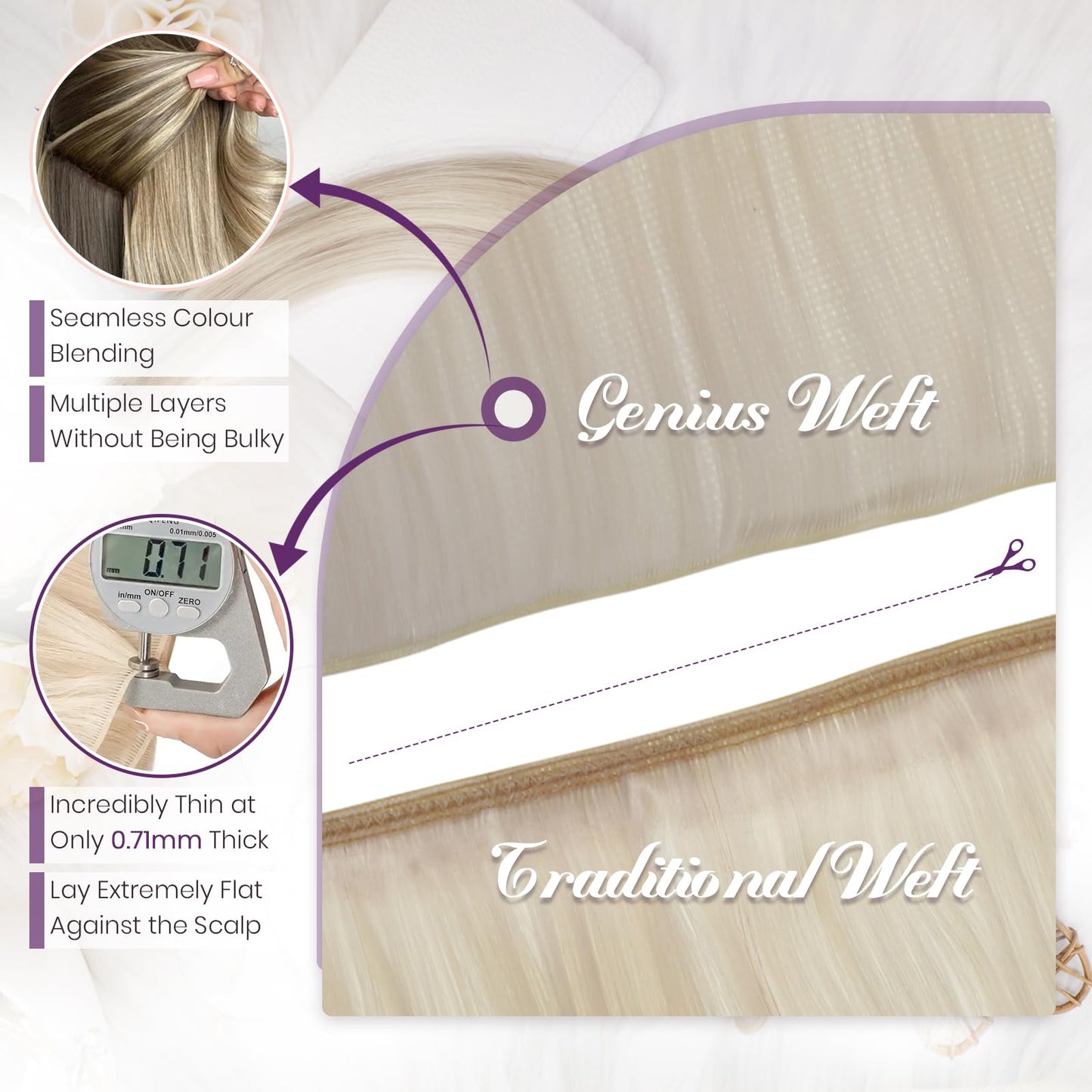 LaaVoo Hand Tied Weft Hair Extensions Human Hair Platinum Blonde Sew in Hair Extensions Real Human Hair Blonde 16 Inch 25g