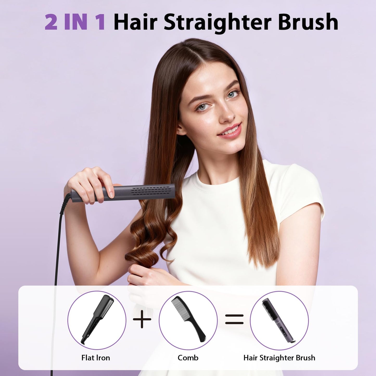 Straightening Brush,Hair Straightener Brush for Women with Negative Ions Cool Air 30S Fast Heating Dual Voltage Flat Iron for Thick Curly Hair