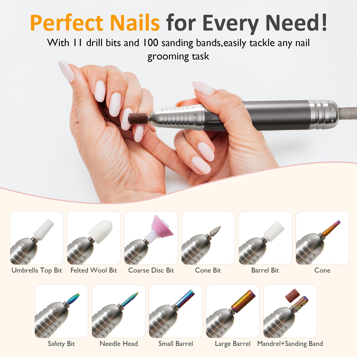 Sunvivi Professional Electric Nail Drill 40000RPM, Portable & Rechargeable Cordless Nail File Machine with 11 Drill Bits for Acrylic Nails Shaping, Polishing & Removing Gel Nails Home & Salon Use