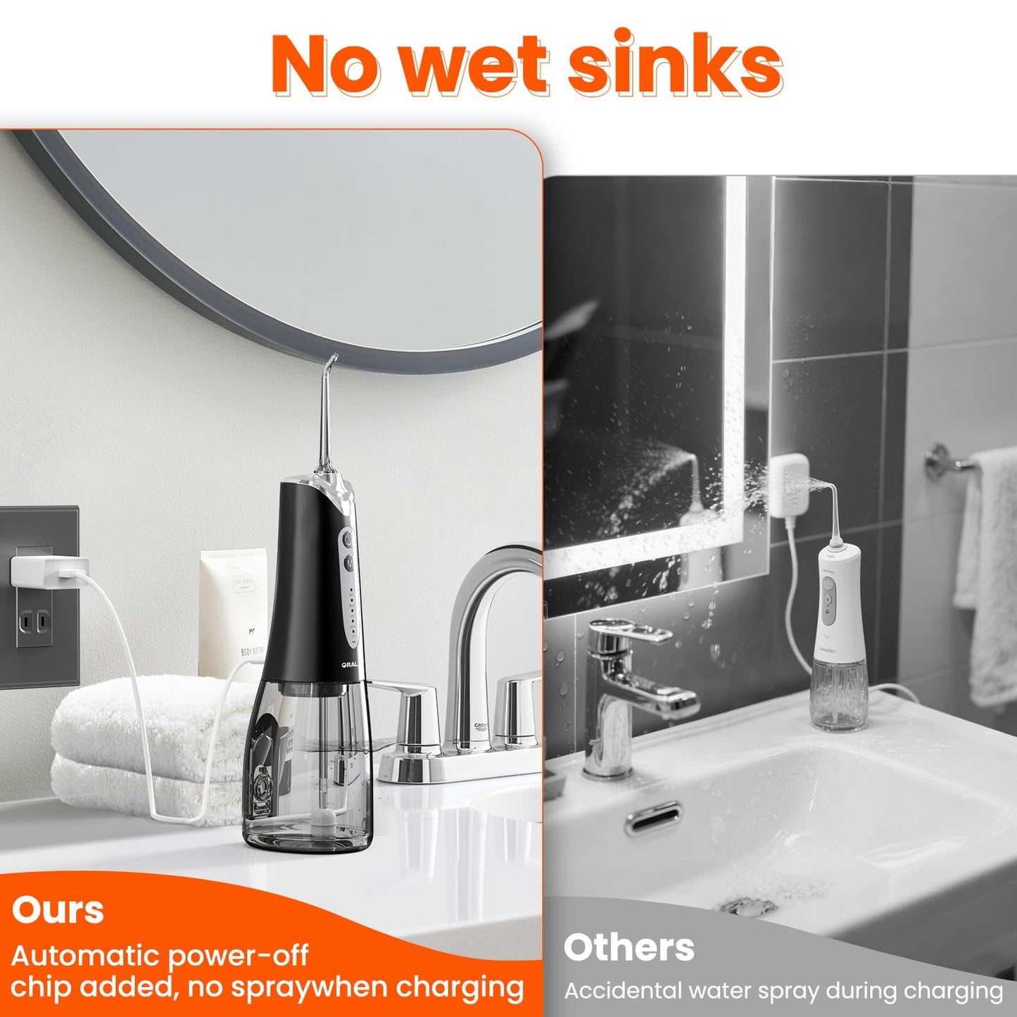 Water Dental Flosser Pick for Teeth - 300ML Portable Cordless Oral Irrigator, Rechargeable Irrigation Cleaner Professional Electric Flossing Machine for Teeth Cleaning Power Flosser Travel (Black)