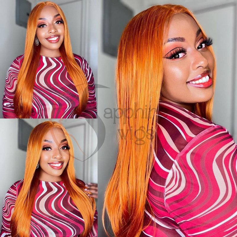 Orange Lace Front Wig - 13x4 Synthetic Natural Wave - 26 Inch Glueless Pre Plucked for Daily Cosplay & Halloween