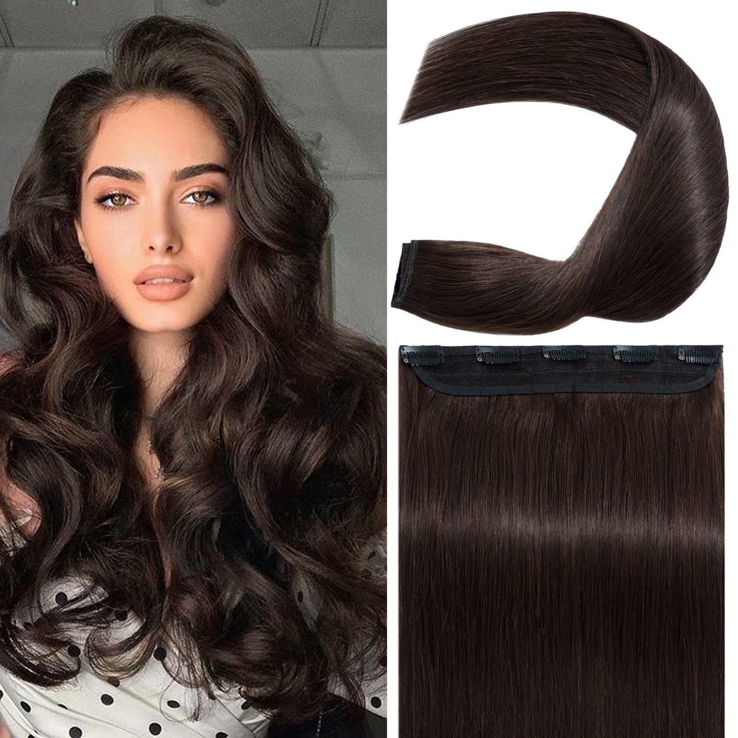 One Piece Clip in Hair Extensions Real Human Hair,S-noilite Clip in Hair Pieces for Women,One Piece 5 Clips 3/4 Full Head Thicker Hair Weft Straight 10"/65g #06 Light Brown
