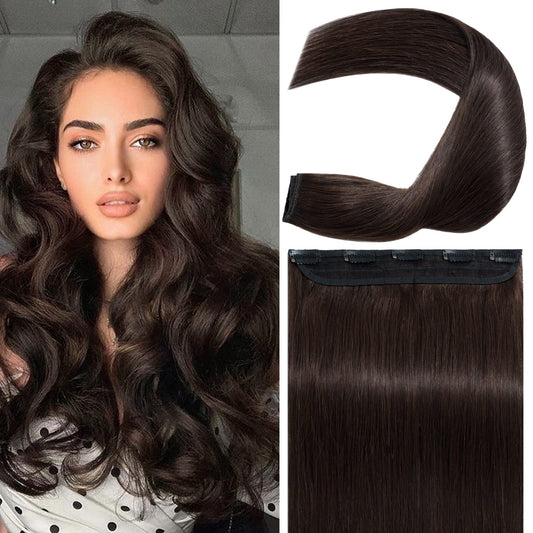 One Piece Clip in Hair Extensions Real Human Hair,S-noilite Clip in Hair Pieces for Women,One Piece 5 Clips 3/4 Full Head Thicker Hair Weft Straight 10"/65g #06 Light Brown