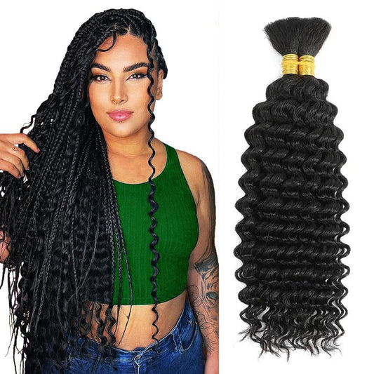 Human Braiding Hair for Boho Braids 12A Deep Water Wave Bulk Human Hair for Braiding No Weft Wet and Wavy Curly Human Hair Extensions (1B-Natural Black-Deep, 110g-22 Inch)