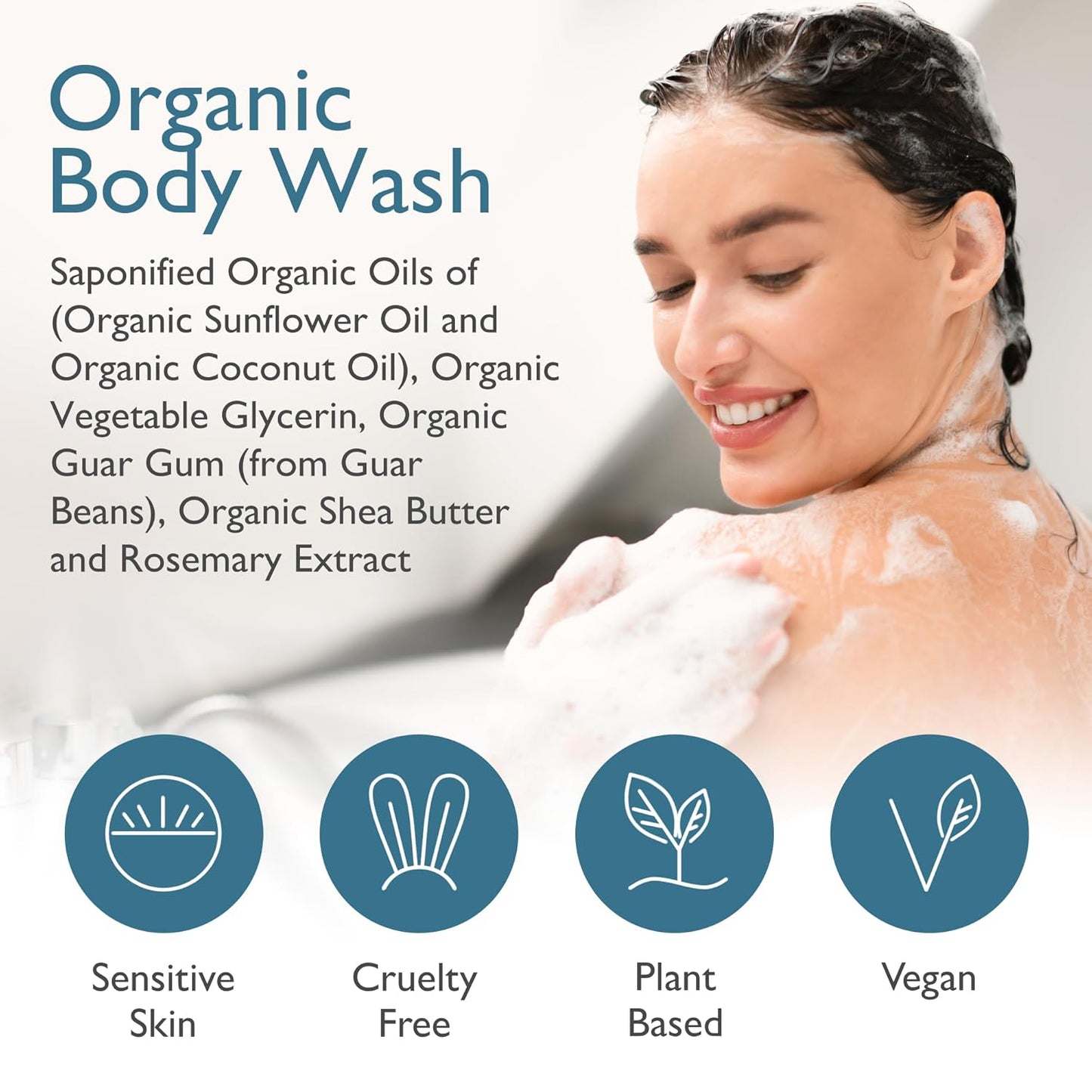 Organic Shea Butter Body Wash - Fragrance-Free Moisturizing Liquid Soap for Sensitive Skin | 12oz