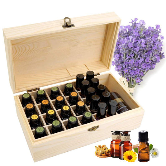 Pure Vie Essential Oil Wooden Storage Box Travel Display Presentation, Holds 36 Bottles for 5, 10, 15ml - Aromatherapy Organizer Nail Polish Fragrance Container - Keep Your Oils Safe & Space Saver