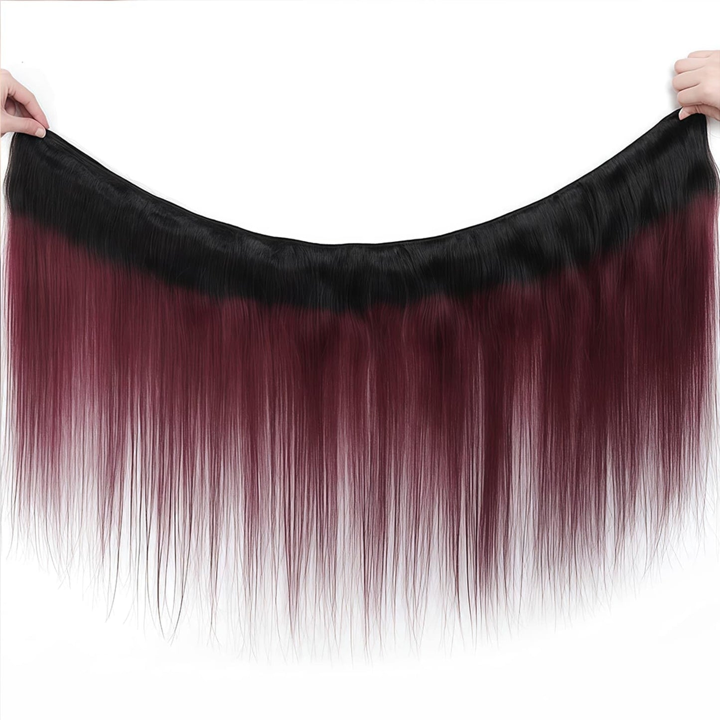 LUMWAV T1B/99J Straight Human Hair Bundles 10 12 14 Inch 3 Bundles Brazilian Virgin Remy Hair Extensions Ombre Burgundy Red Double Weft Weave for Black Women