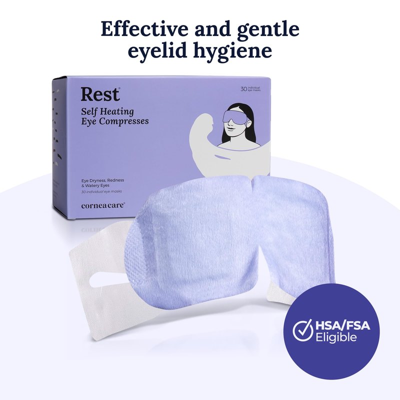 CorneaCare Rest: Self Heating Warm Compress for Dry Eyes | Heated Eye Mask for Fast Relief | Steam Mask for Stye Treatment | No Microwave or Washcloth Needed | Travel Ready Warm Compress | 30 Count