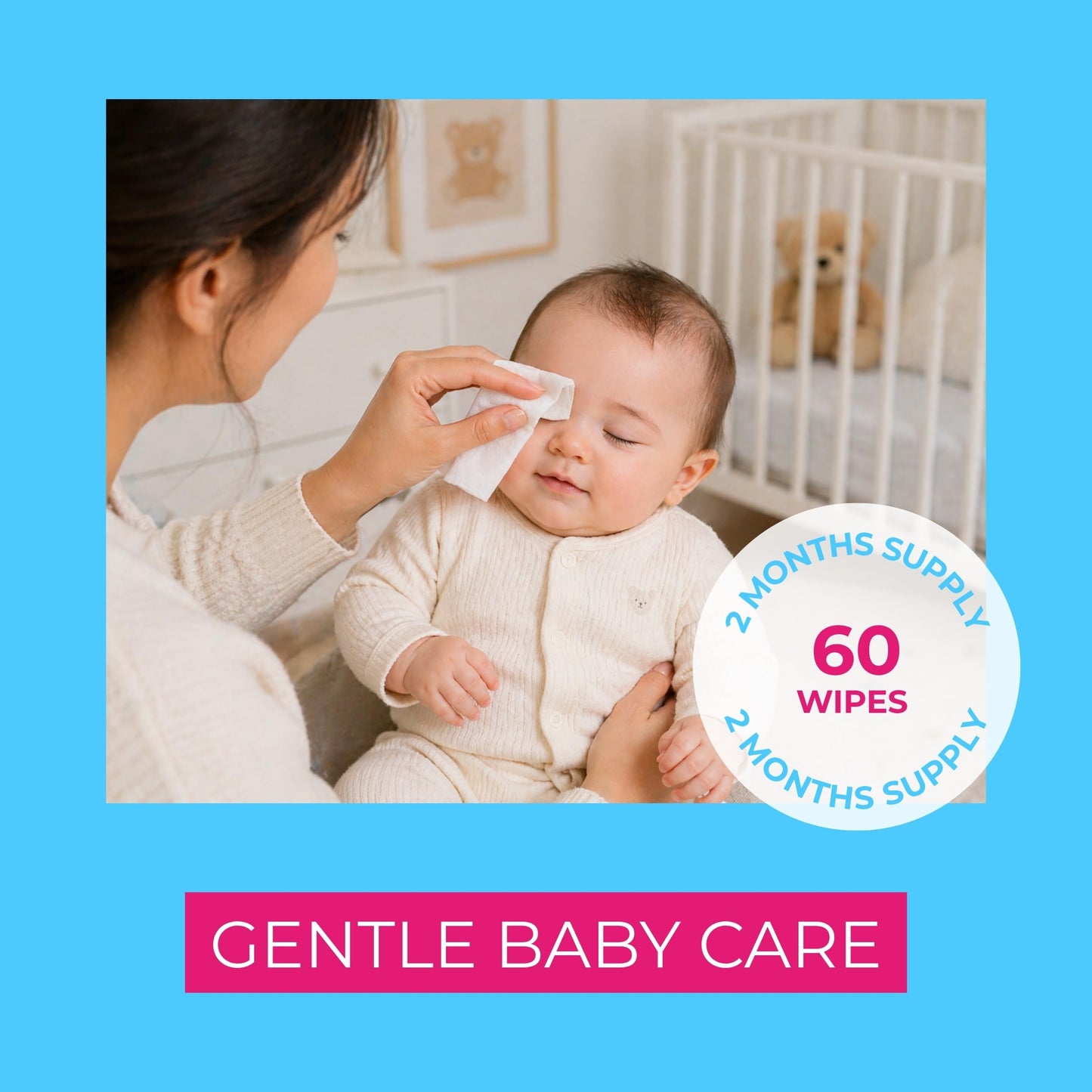NOVEHA 180Pcs Baby Eyelid & Lash Wipes | Safe & Natural Pack of 60 Pre-moistened Wipes (3 Pack)
