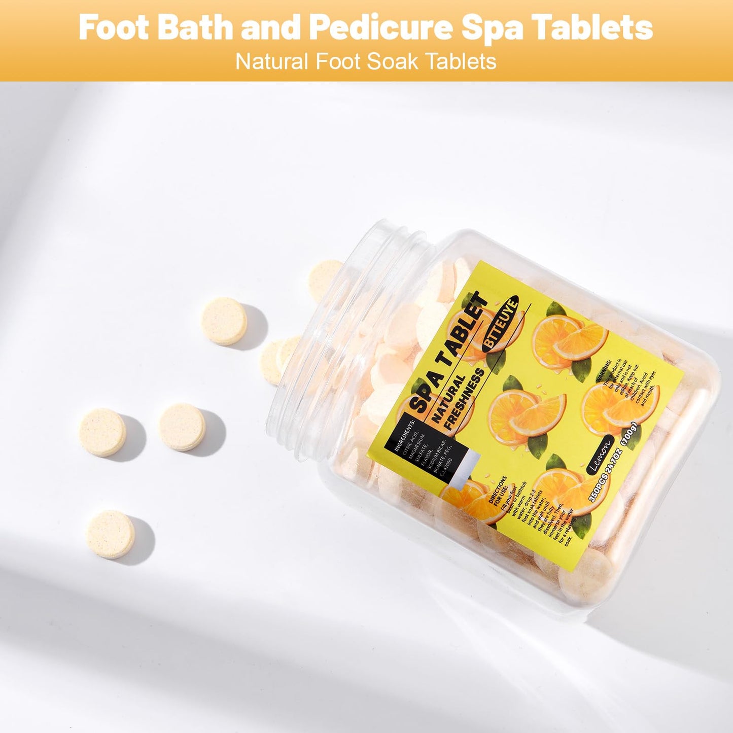 BTTEUYE Foot Spa Soak Tablets for Calluses,Foot Pedicure Soak,Natural & Refreshing,Relieve Fatigue,Soothe & Protect Feet,Lemon Scent,350-Count