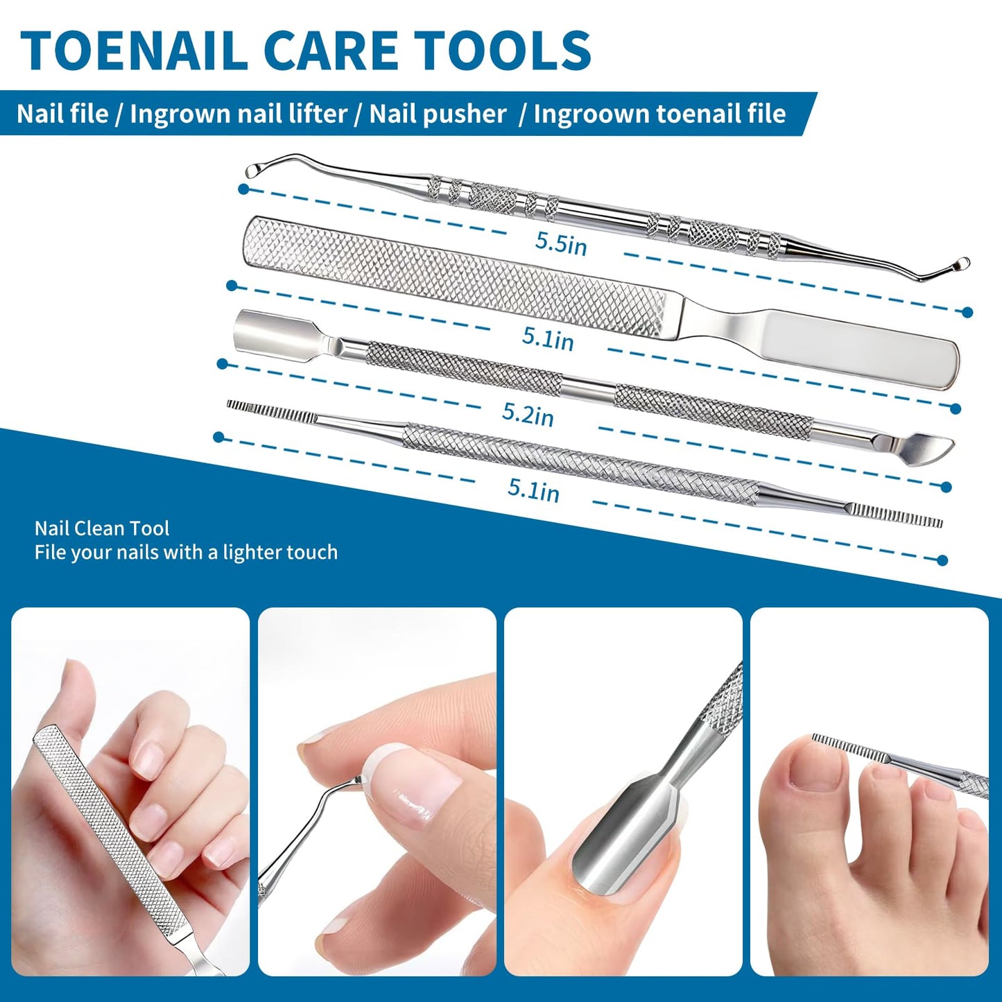 7-Piece Professional Stainless Steel Ingrown Toenail Removal Kit, Ingrown Toenail Treatment Set, Toenail Clippers for Thick Toenails, Heavy Duty Nail Clippers Tools for Adult Seniors Home Foot Care