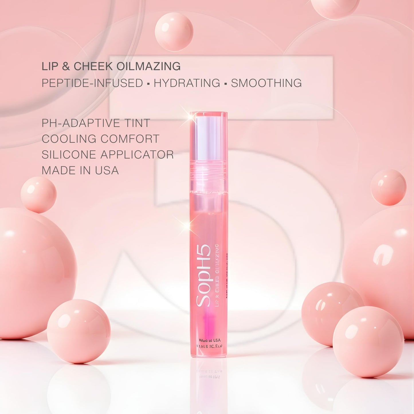 SopH5 Beauty Oilmazing Lip & Cheek Hydrating Peptide Oil with MAXI-LIP | pH-Adaptive Color | Fuller-Looking Glossy Finish | Non-Sticky Silicone Applicator | Made in USA