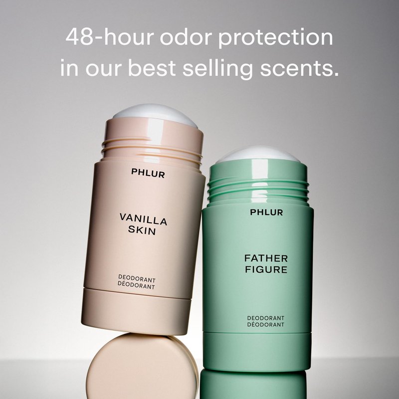PHLUR Vanilla Skin & Father Figure Deodorant Duo - Natural 48 Hour Odor Protection - Baking Soda Free & Aluminum Free Deodorant with Salicylic Acid, Arrowroot Powder & Tamanu Oil (2 x 1.76 oz)