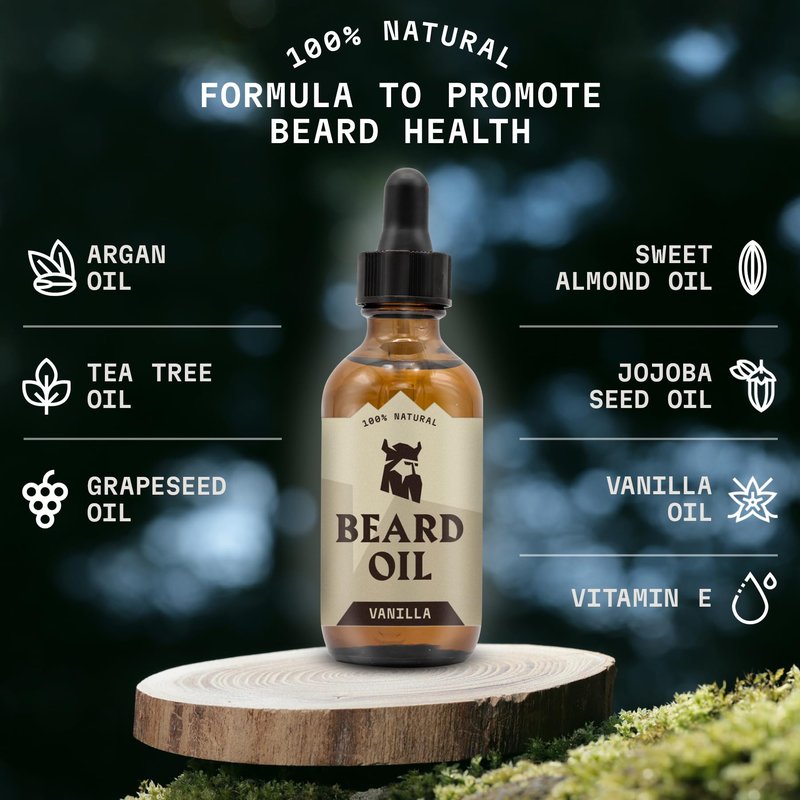 Striking Viking Beard Oil for Men - 2 Fl Oz, Pack of 3, Vanilla - Nourishing Jojoba, Almond & Argan Oil Blend - Fuller Beard Growth - Itch & Flake-Fighting Tea Tree