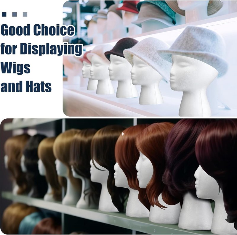 3 Pcs Foam Wig Head Set - 50 T Pins for Mannequin Display | 11 Inch Foam Stand for Hairpieces, Hats, and Cosmetics