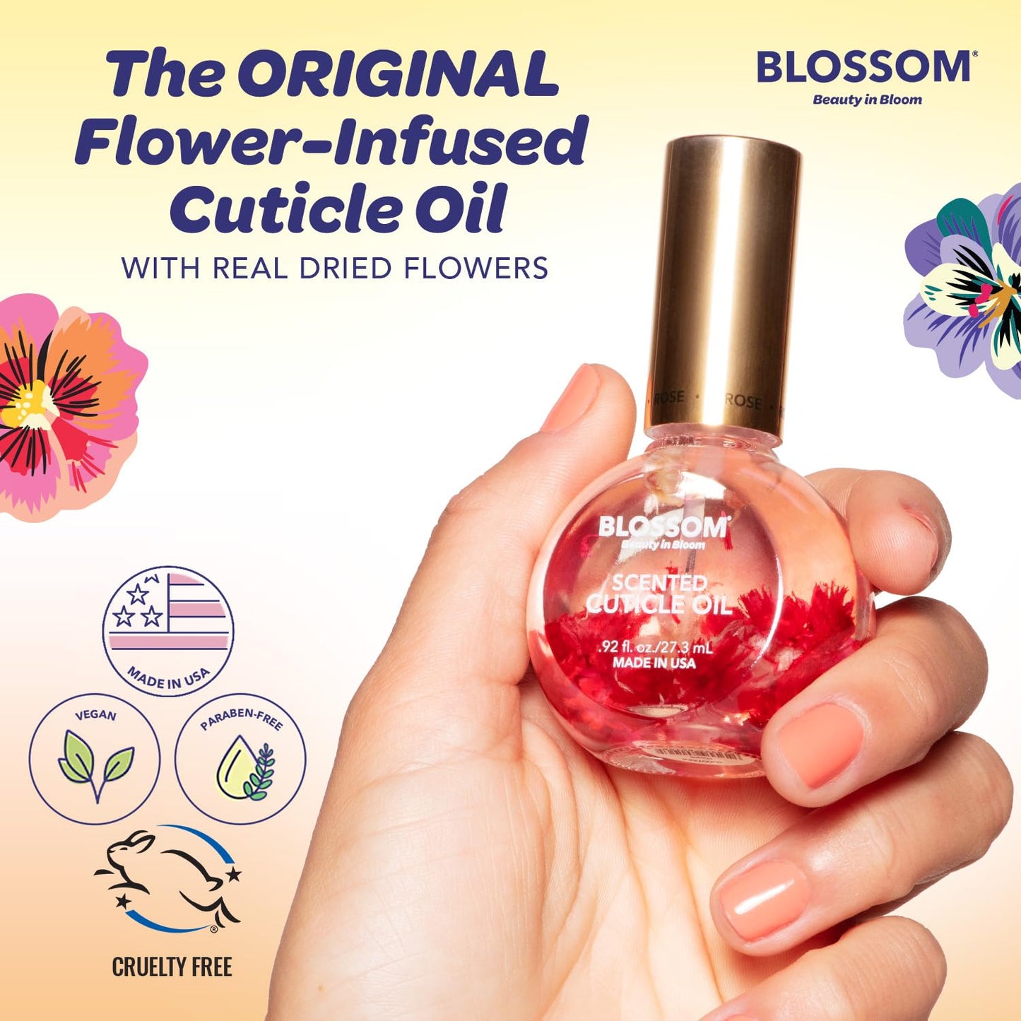 Blossom Heavenly Hemp Therapeutic, Hydrating, Moisturizing, Strengthening, Scented Cuticle Oil, Infused with Real Flowers, Made in USA, 0.5 fl. oz, Spring Bouquet Hemp