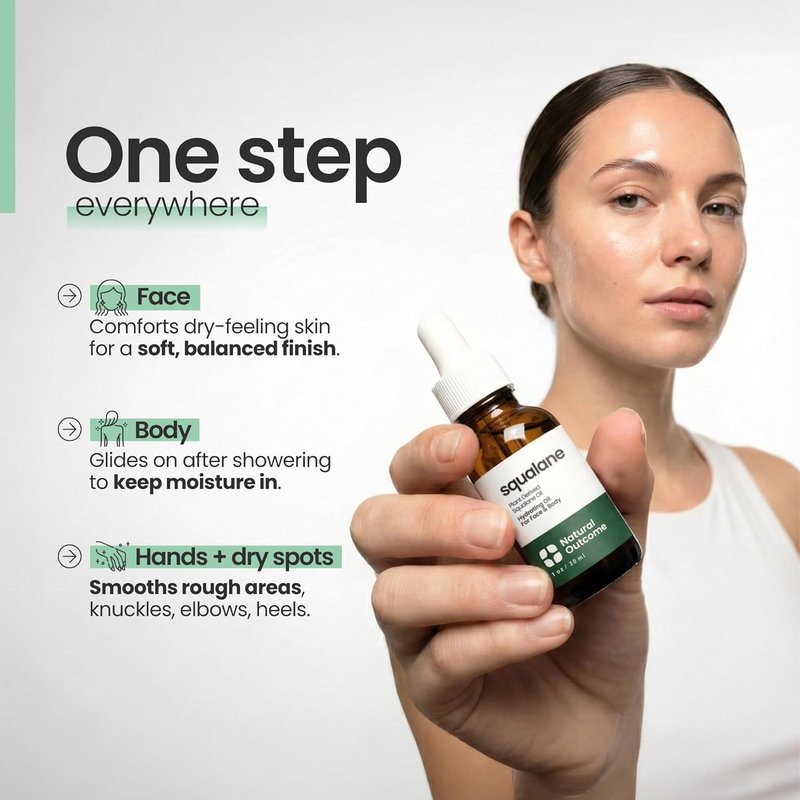 Pure Squalane Oil - 100% Plant-Derived Moisturizing Oil for Face, Body & Hair | 1 oz - Firms Skin & Reduces Fine Lines