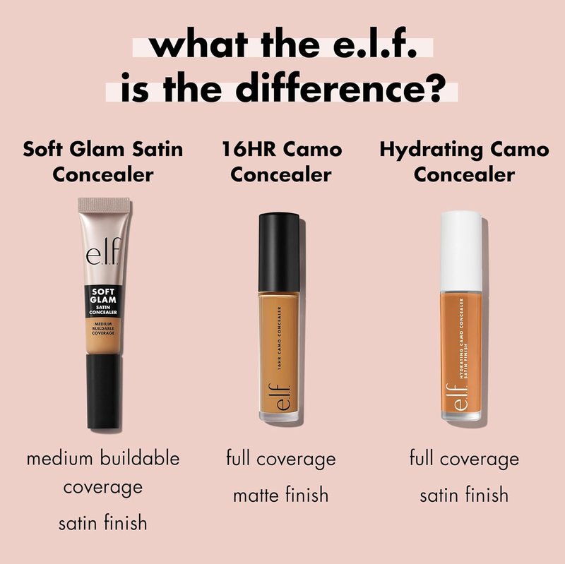 e.l.f. Soft Glam Satin Concealer - Medium Coverage for Blemishes & Under-Eye | Crease-Resistant, Vegan, 10 Fair Cool