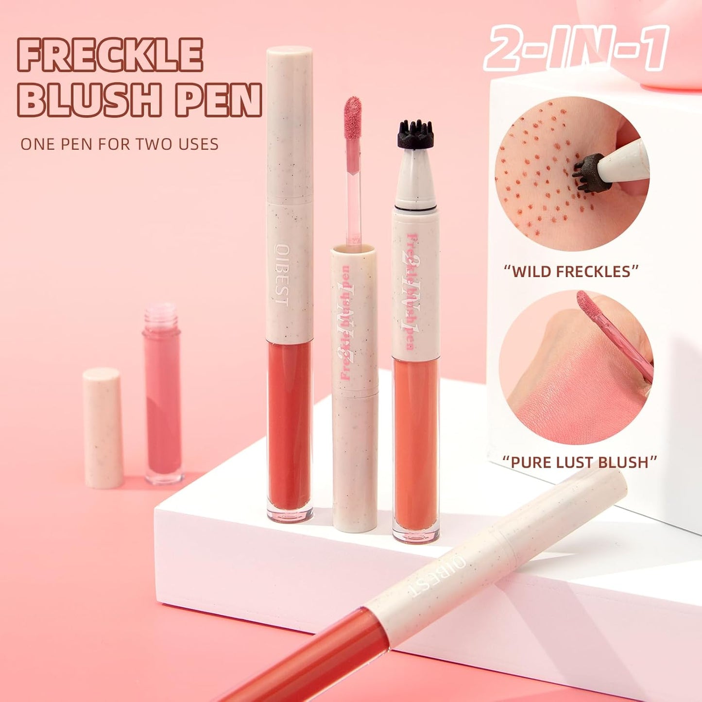 Freckle & Blush Pen Pro Kit - Light Ash Brown Faux Freckle Stamp + Dusty Rose Liquid Blush | Waterproof Natural Finish