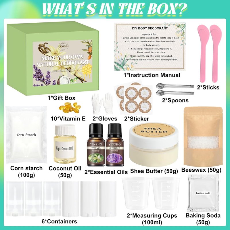 DIY Deodorant Making Kit - Aluminum-Free Antiperspirant with Shea Butter & Coconut Oil | Natural Vanilla & Lavender Scents