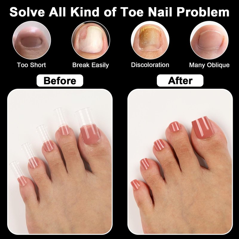 160 Pcs Toe Dual Nail Forms for Poly Gel & Builder Gel Toenail Extension - 16 Sizes Reusable Full Cover Square Toenails Molds - Professional Pedicure Nail Tips for Salon & DIY at Home