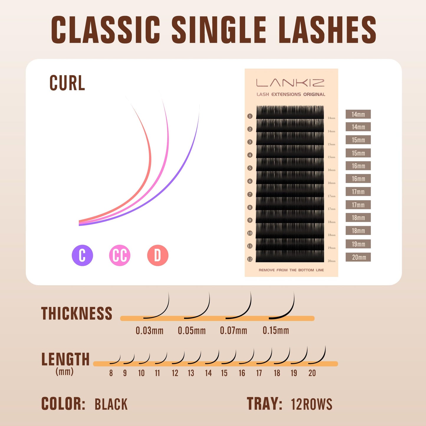Classic Volume Lash Extension, 0.15 C Curl 14-20mm Mixed Eyelash Extension Lash Trays, Super Matt Black Individual Lash Extensions for Professional Salon Use