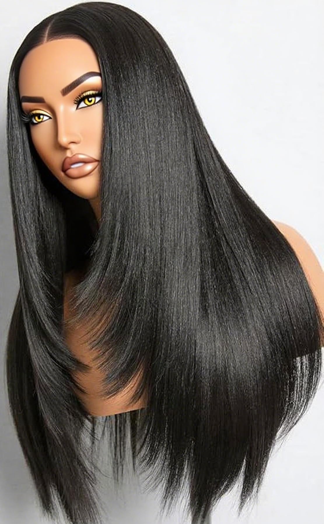 Emistar Layered Straight Synthetic Lace Front Wig for Black Women 13x6 Lace Front Wigs Soft & Natural as Human Hair Pre Plucked with Baby Hair Long Straight Synthetic Wig Natural Black (Black2.0)