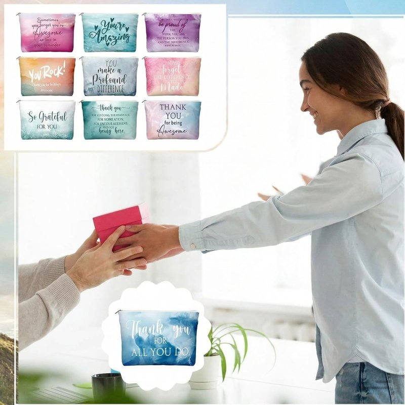 Employee Appreciation Gift for Women - Inspirational Canvas Makeup Bag with Compact Mirror | 60 Pcs, Pastel Color
