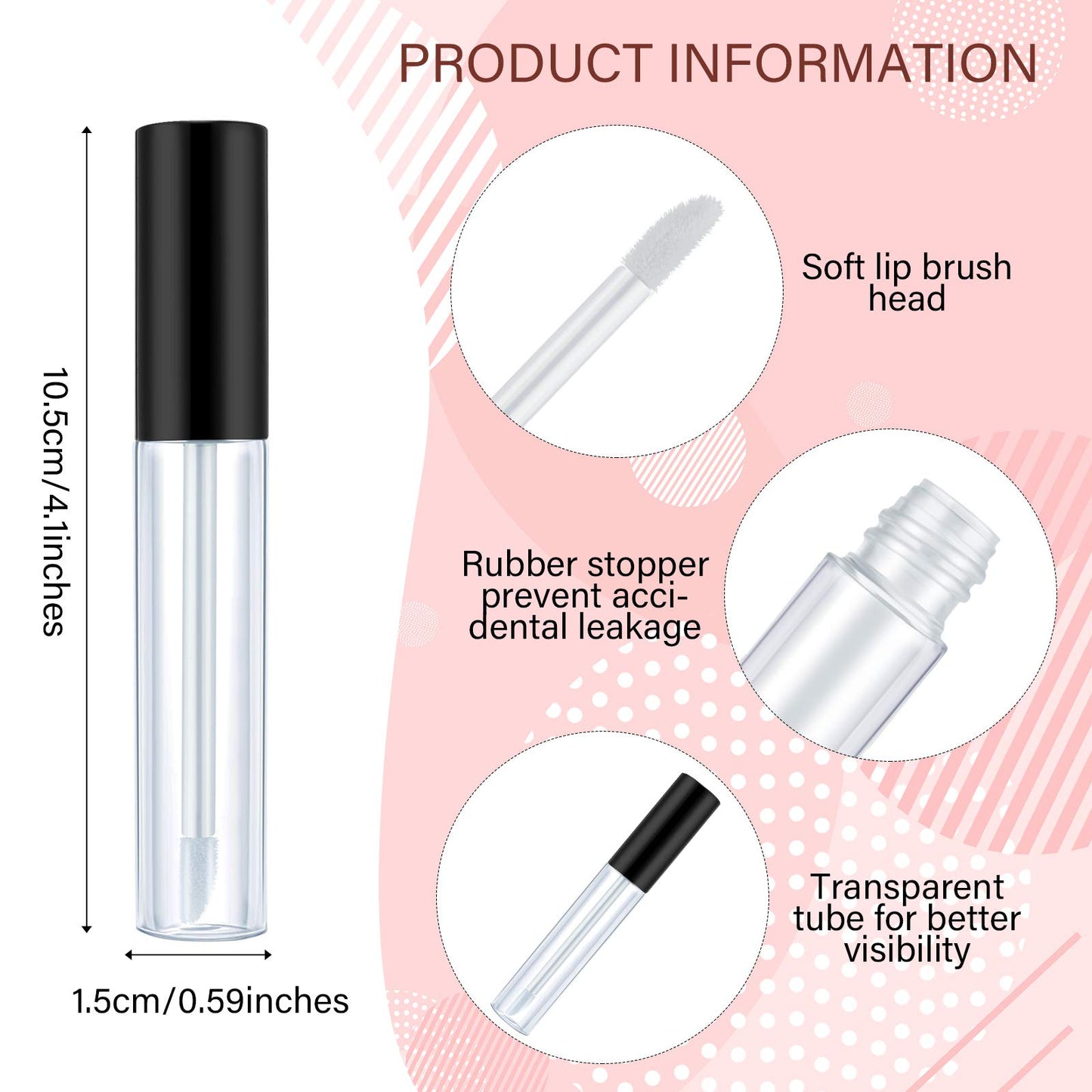Nuanchu 100 Pcs 10 ml Empty Lip Gloss Tubes, Small Lip Gloss Containers Clear Plastic Mini Refillable Balm Containers Bottles with Wand and Rubber Inserts DIY Makeup