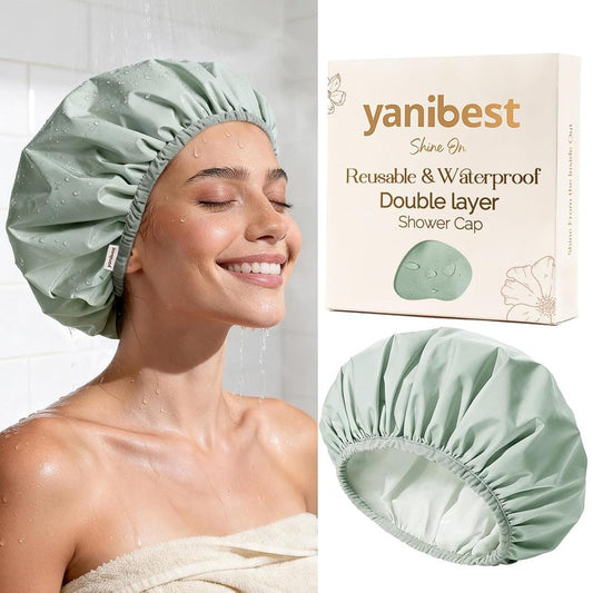 Yanibest Reusable Waterproof Shower Cap - Double Layer Design | Soft Non-Slip Elastic Band, Fits Most Hair Types