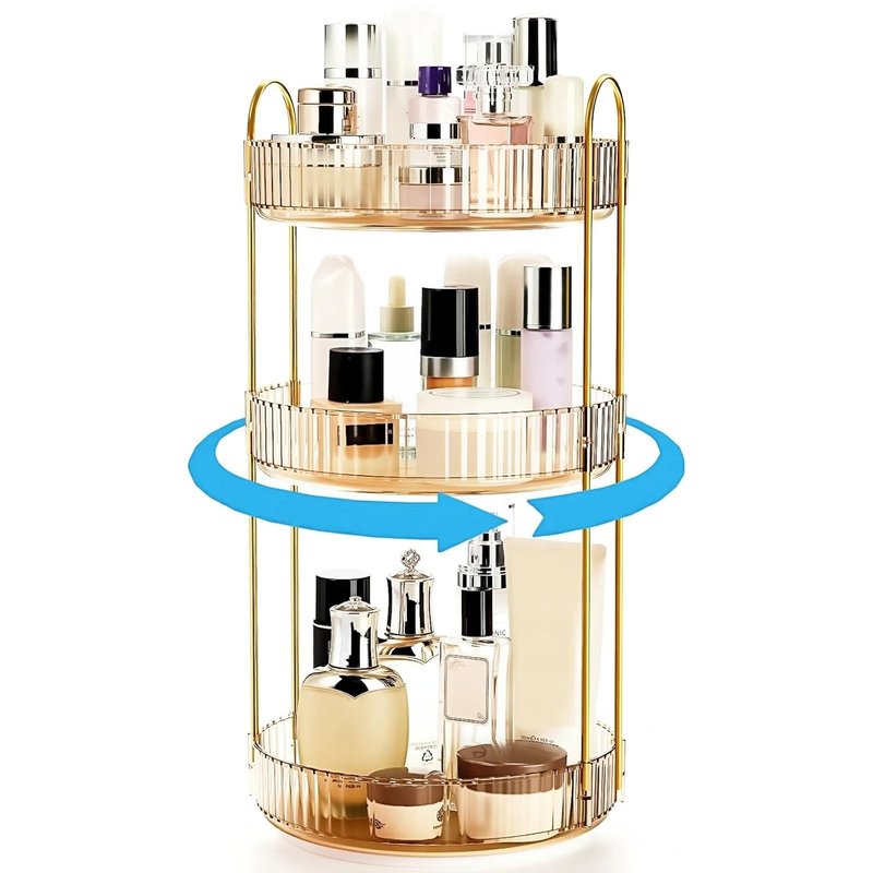 360 Rotating Makeup Organizer - 3-Tier Plastic Spinning Holder for Cosmetics & Toiletries | Large Capacity Countertop Shelf
