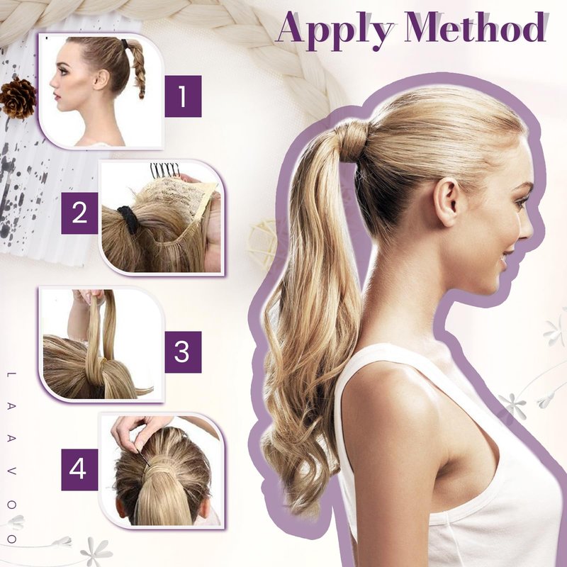 LaaVoo Ponytail Extension Human Hair Blonde Ponytail Hair Extensions Gloden Brown Highlights Light Blonde Human Hair Ponytail Extension Short Straight 12 Inch 75g