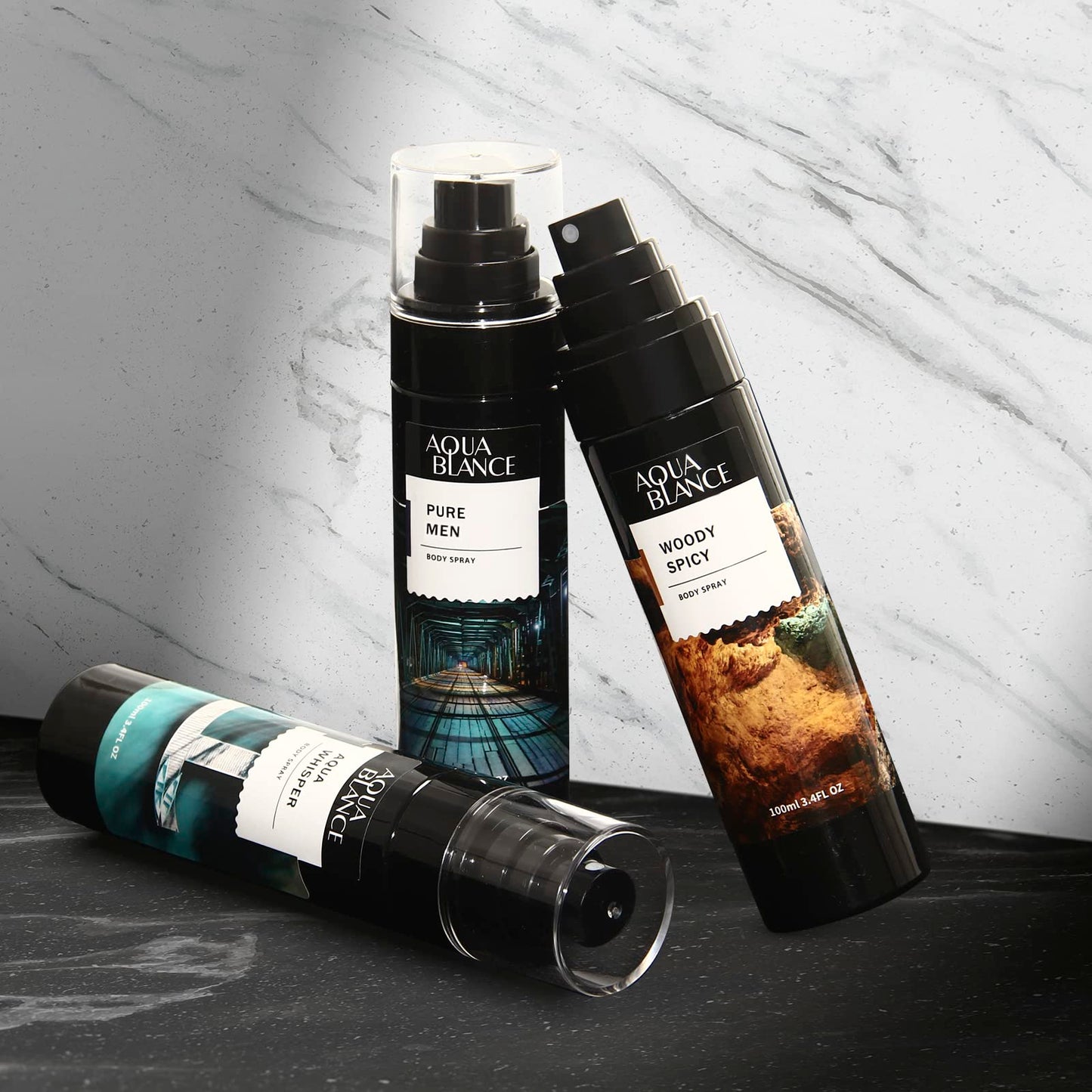 AQUA BLANCE Body Spray For Men Pack of 3 Deodorant Each 3.4 Fl Refreshing Fragrance Mist Oz