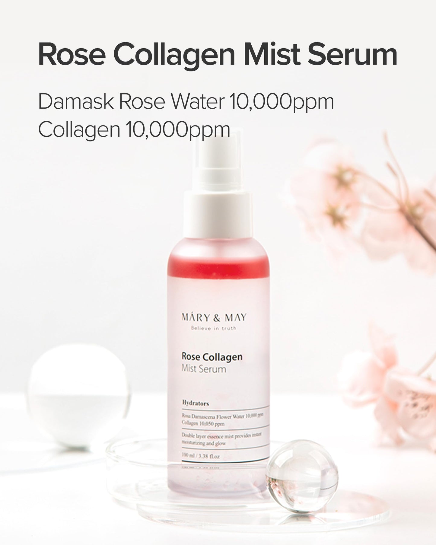 Mary&May Rose Collagen Double-Layer Oil + Water Face Mist, 3.38 fl.oz