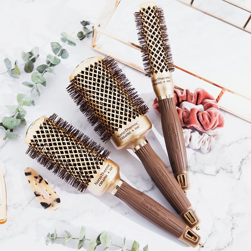 Olivia Garden NanoThermic Ceramic + Ion Round Thermal Hair Brush - Not Electrical - Professional Blowout Brush for Normal to Thick Hair, NT-64 2 3/4"