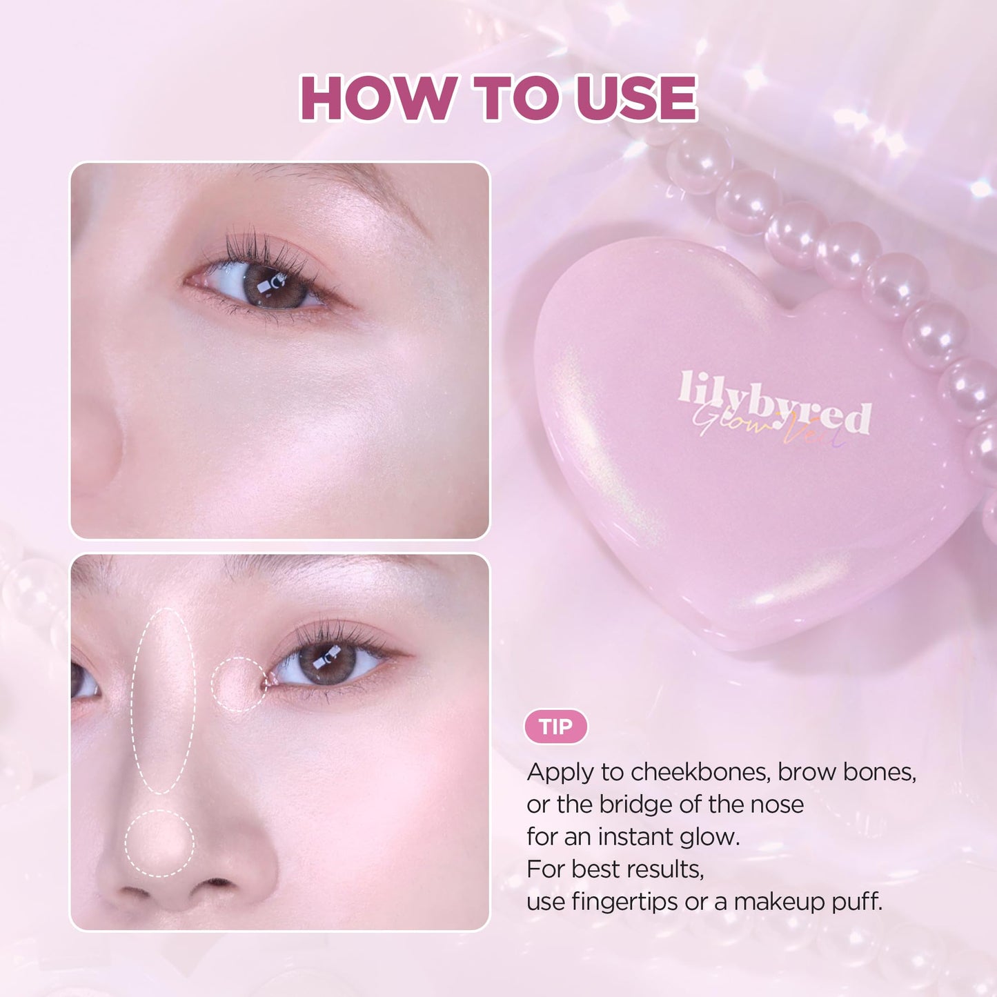 lilybyred Luv Beam Glow Veil | Korean Heart-Shaped Highlighter, Illuminating Shimmer, Radiant Glow, Silky Powder Texture, Buildable & Blendable, Lightweight & Long-Lasting, 0.11 oz. (02 Holy Beam)