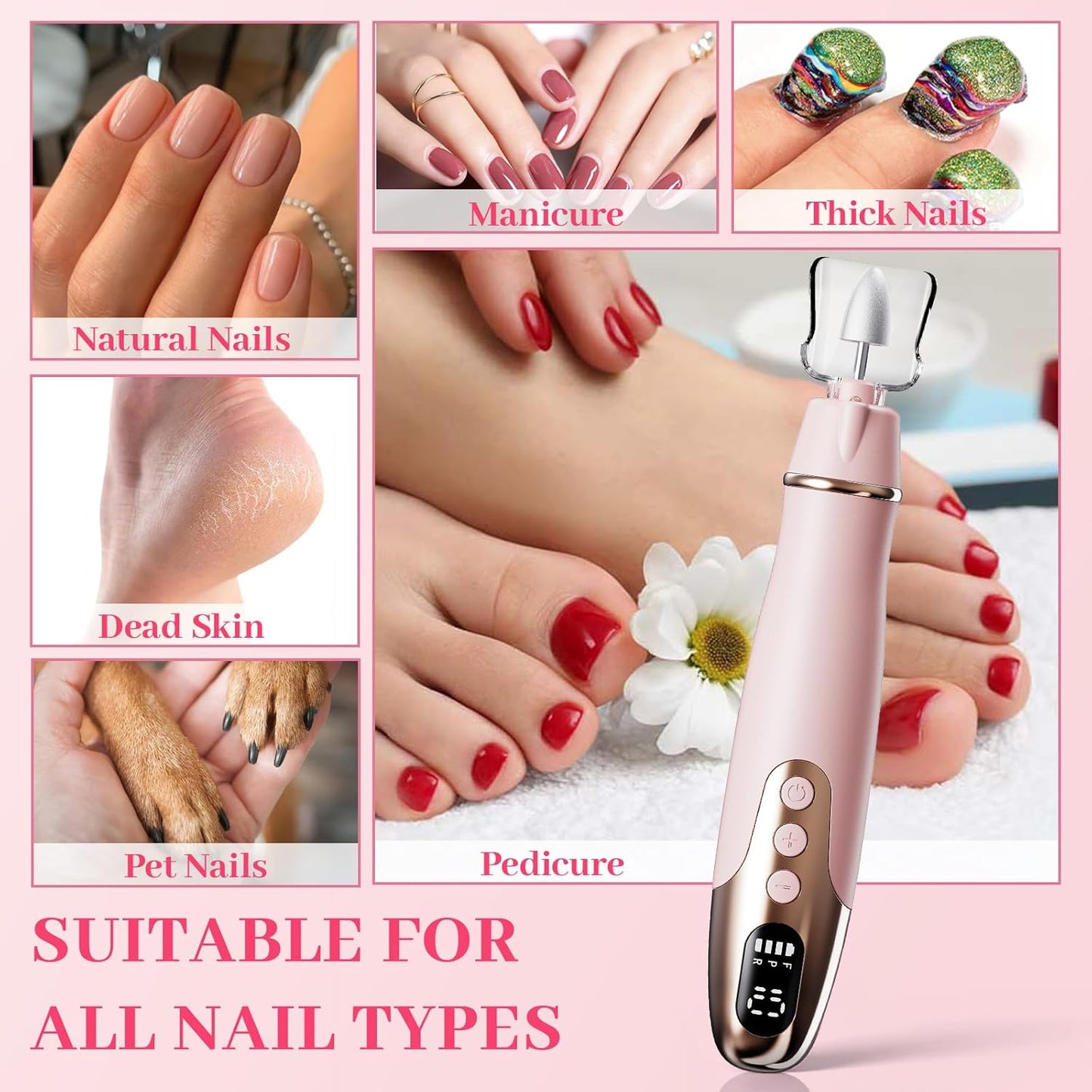 Aleanu Cordless Nail Drill Kit - 10 Speed Rechargeable Manicure & Pedicure Tools for Thick Nails, Cuticles & Pets (Purple)