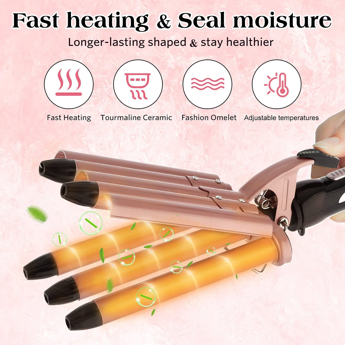 5 Barrel Curling Iron Wand, 0.6 Inch (16mm) Hair Waver Ceramic Tourmaline Wavy Tool with Dual Voltage
