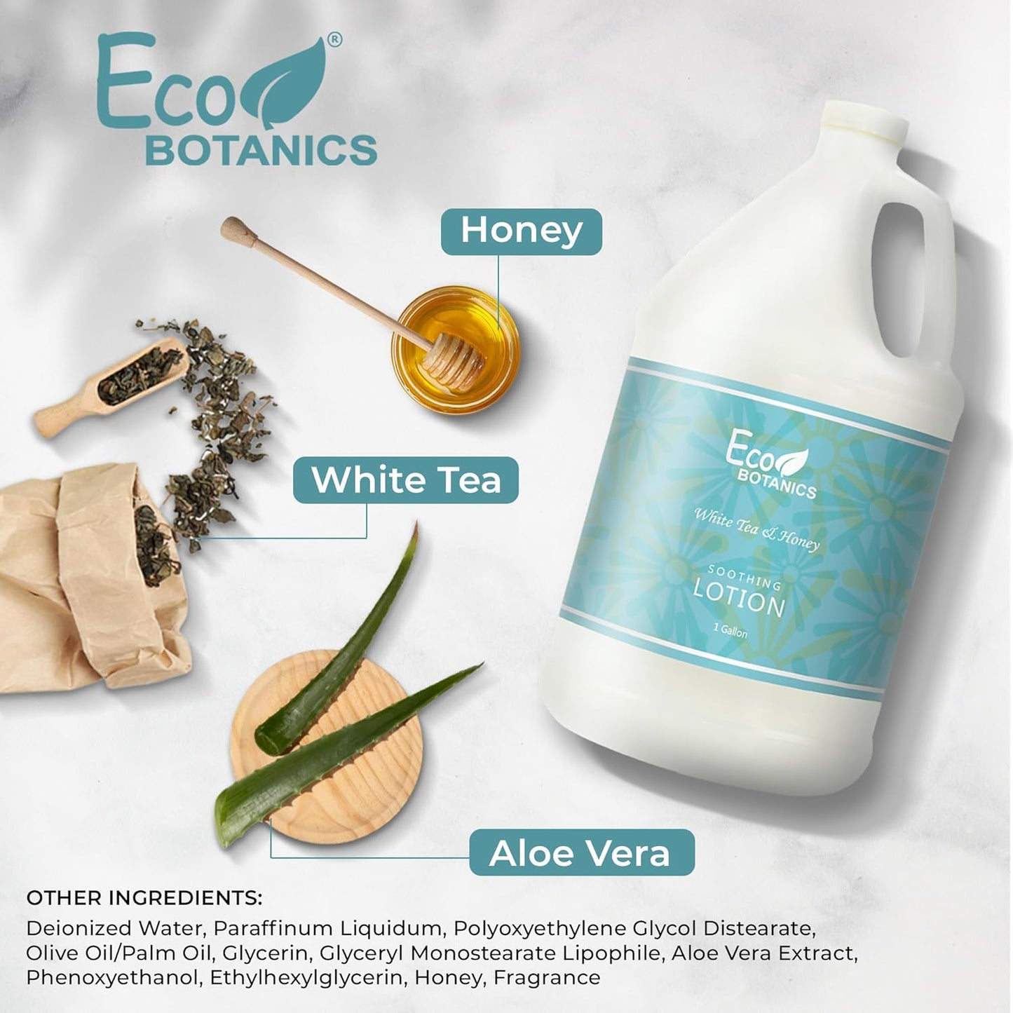 Terra Pure Eco Botanics Natural Lotion - Raw Honey & White Tea | Gallon Jug for Airbnb & Home Use