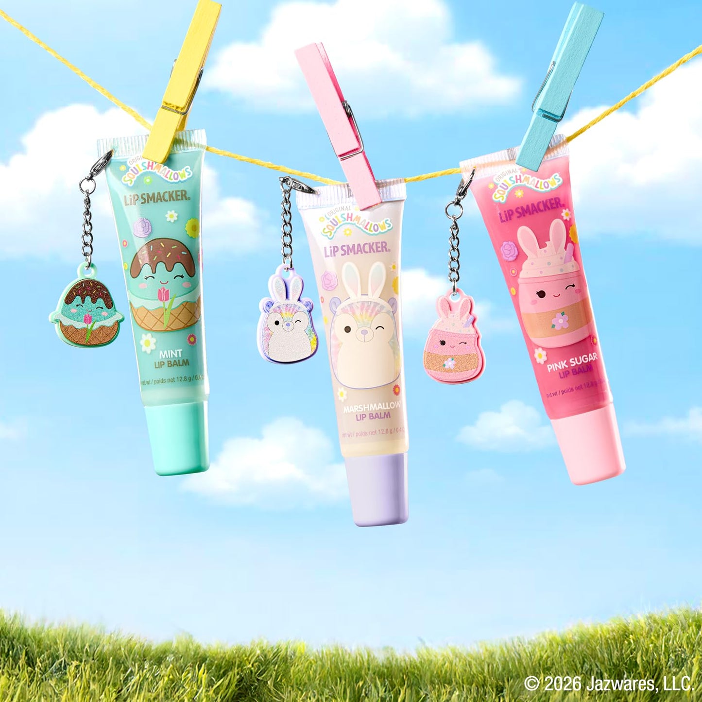 Lip Smacker Squishmallows Lip Balm, Pink Sugar (Suey), Limited Edition Easter Basket Stuffer, Flavored & Scented Lip Balm with Charm, Collectible Spring Gift