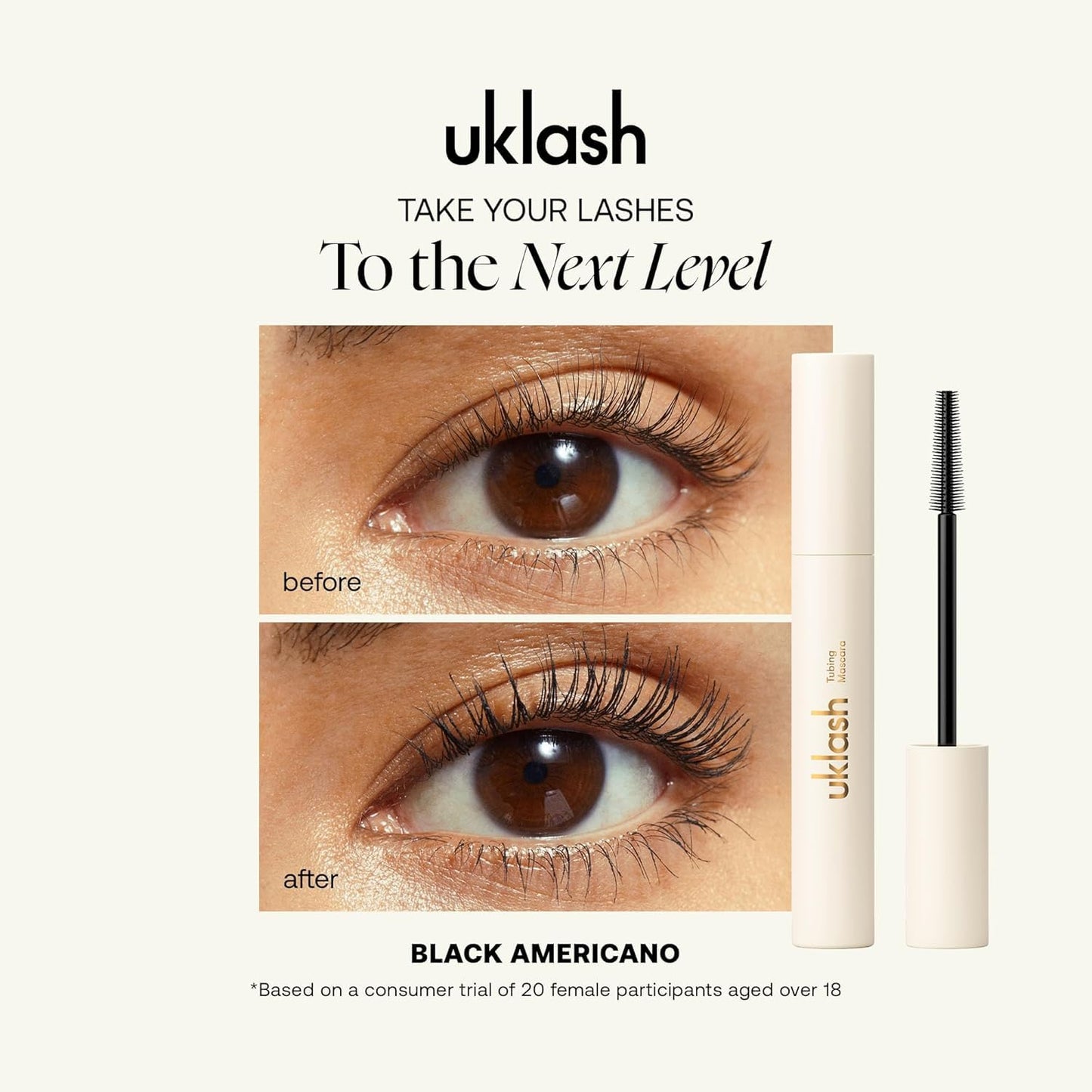UKLASH Tubing Mascara - Waterproof and Smudge-Free Formula for Longer-Looking and Volumised Lashes - Gentle Removal for Damage-Free Lashes - Americano Black or Brown Shades, 0.24 oz