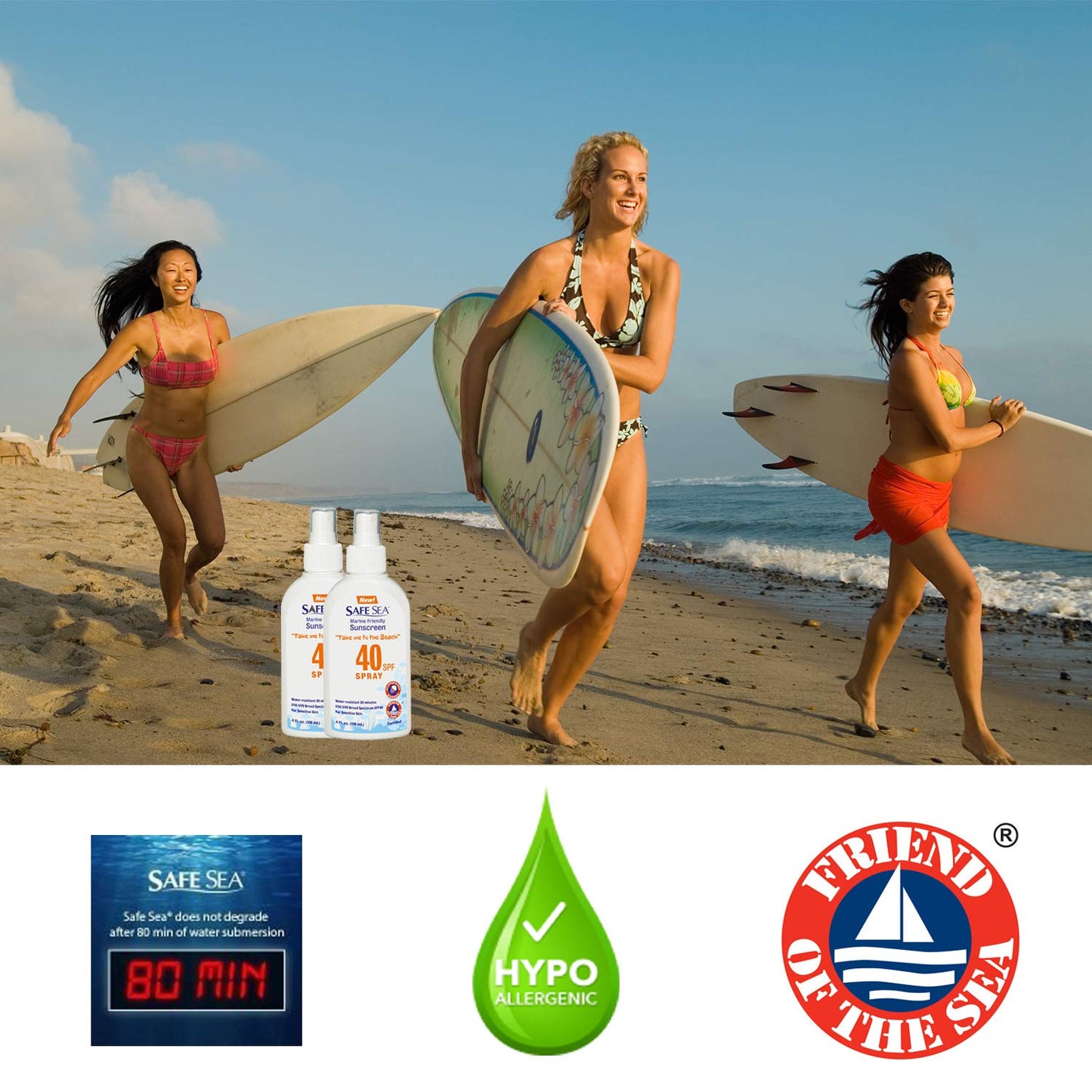 Safe Sea Jellyfish Sting-Blocking Sunscreen, SPF 40+ Spray 4 Fl oz, Waterproof, Biodegradable – Body and Face Sunscreen, Anti-Jellyfish and Sea-Lice sting protection. 2 Pack.