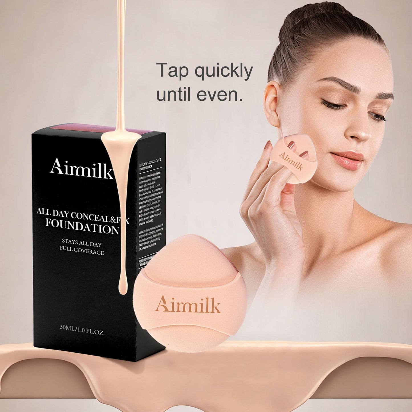 Airmilk Full Coverage Natural Liquid Foundation, Skincare Makeup with Salicylic Acid, Tattoo Cover, for All Skin Types, Sensitive Skin 30ml（MEDIUM COOL）