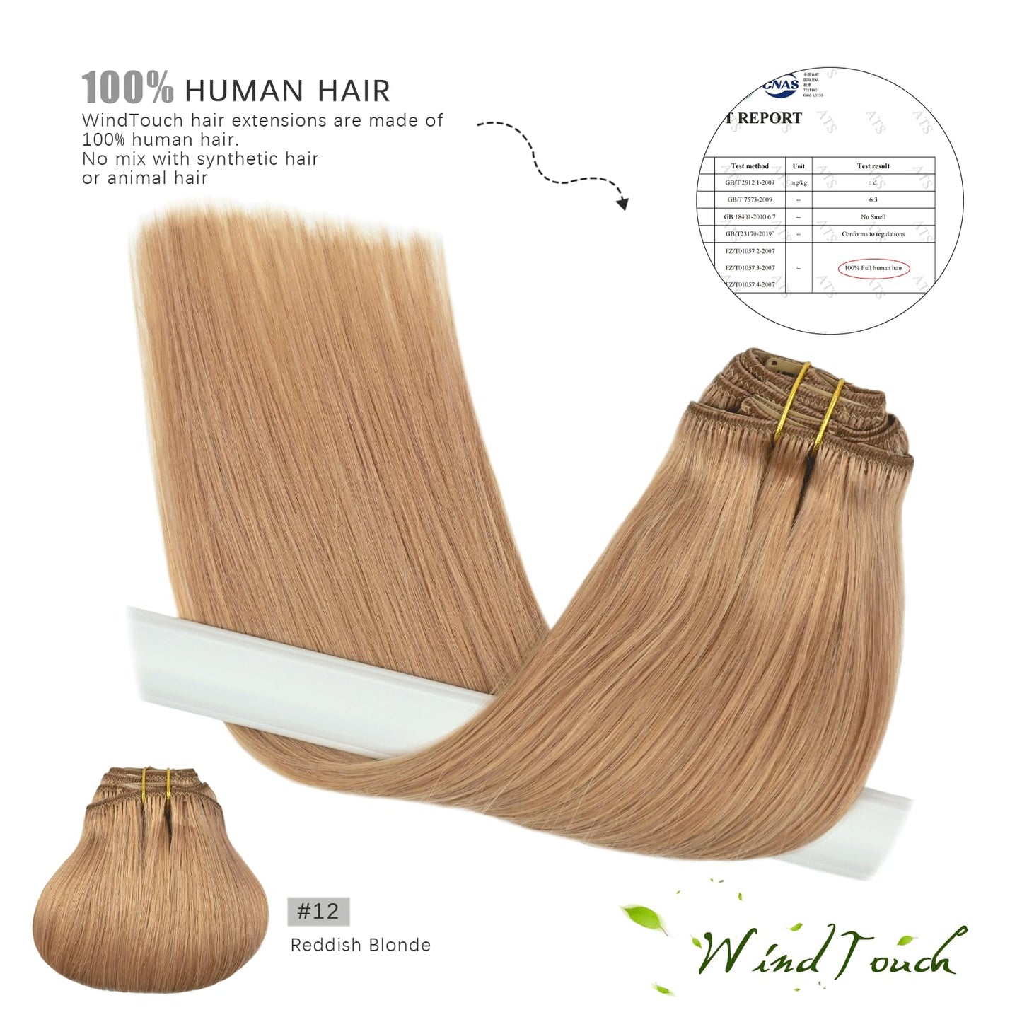 WindTouch Clip in Hair Extensions Real Human Hair Dark Blonde Hair Extensions 15Inch Straight 7PCS #12 Reddish Blonde 75g Human Hair Clip In Extensions