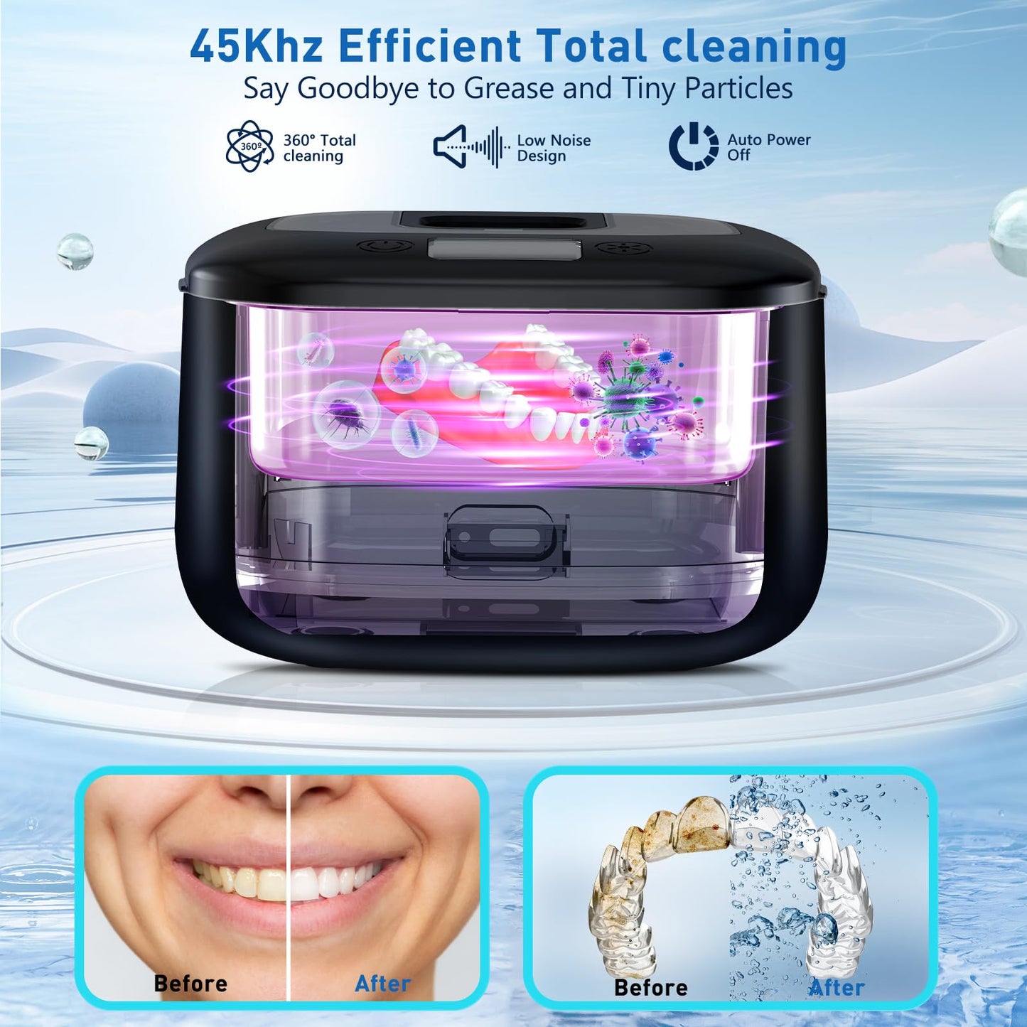 Actda Ultrasonic Retainer Cleaner, Upgraded Wireless Professional Sonic Dental Cleaning Machine, Dental Cleaning Capsule, Night Guard Cleaner for Dentures,